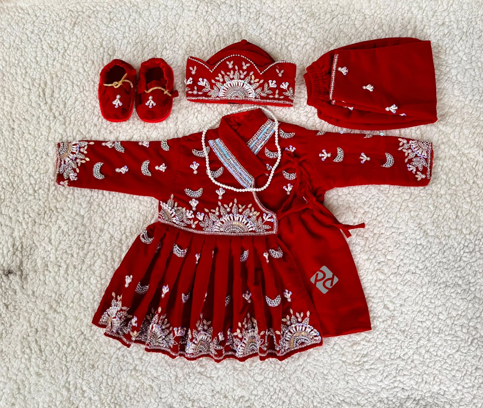 Velvet Heavy Floral Baby Girl Rice Feeding Dress