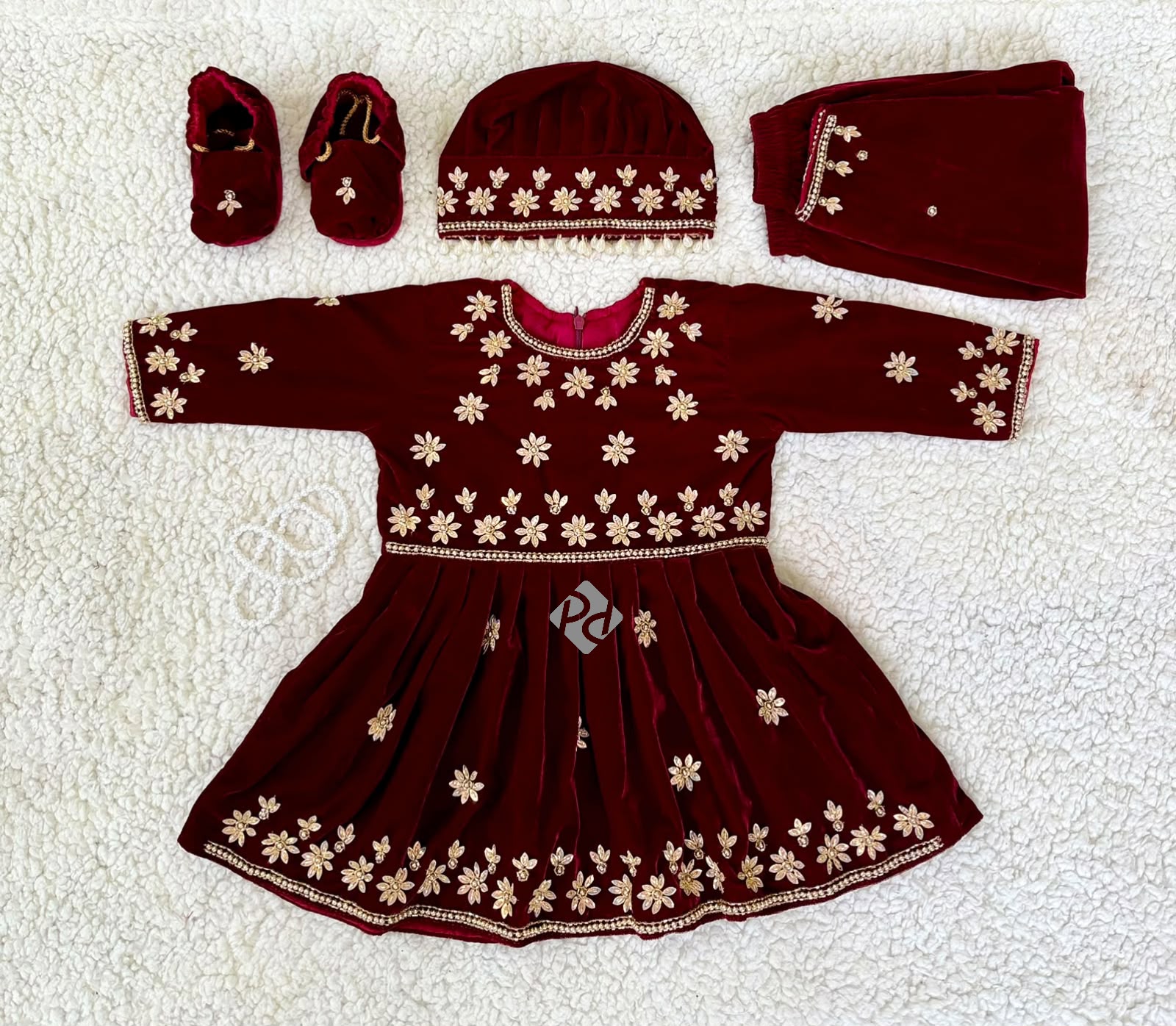 Velvet Heavy Silk Baby Girl Rice Feeding Dress 2