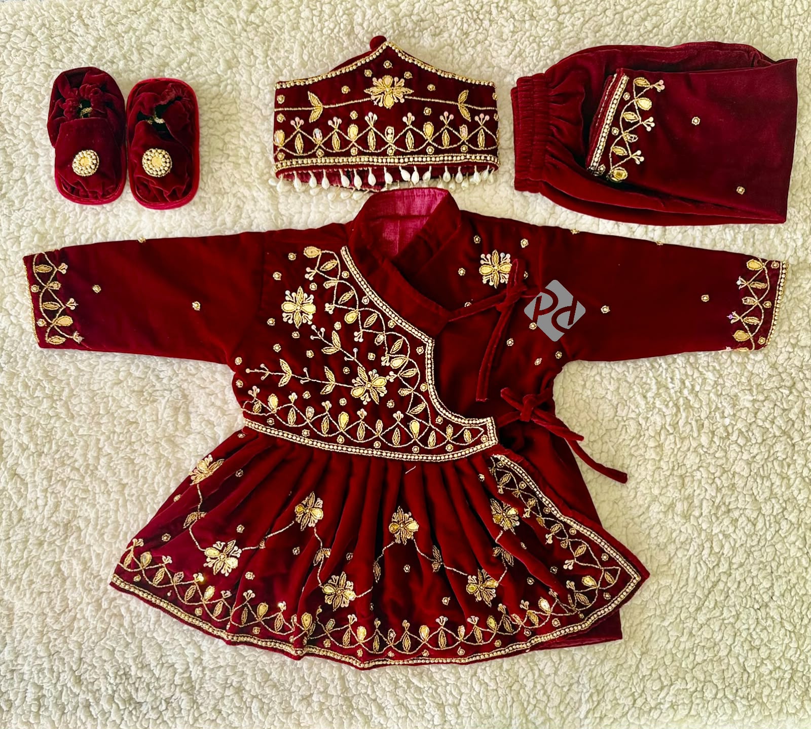 Velvet Heavy Silk Baby Girl Rice Feeding Dress