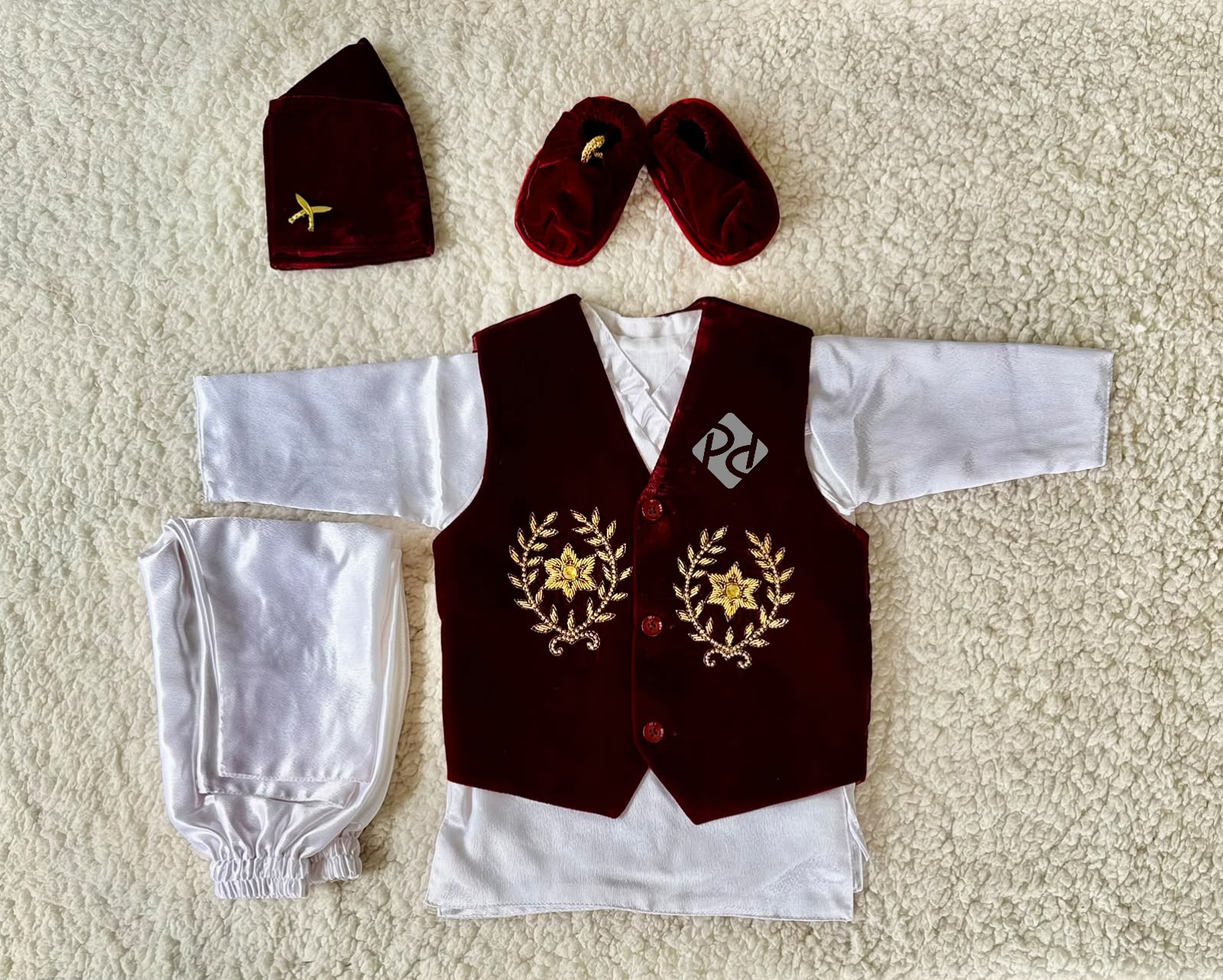 Velvet Waist Coat Silk Baby Boy Rice Feeding Dress