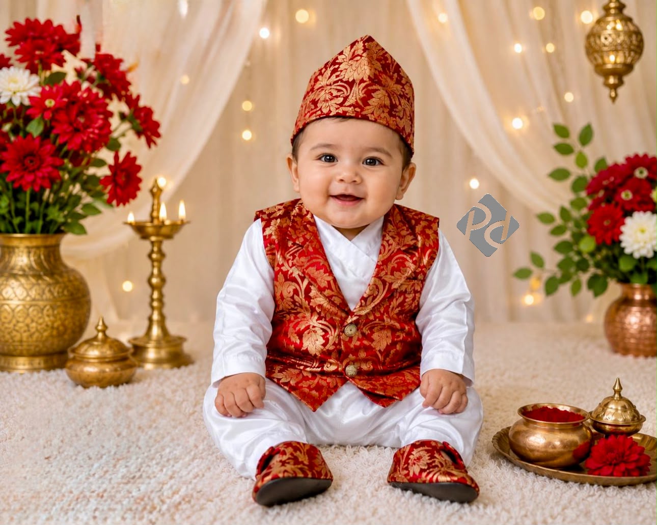 Brocade Silk Baby Boy Rice Feeding Dress
