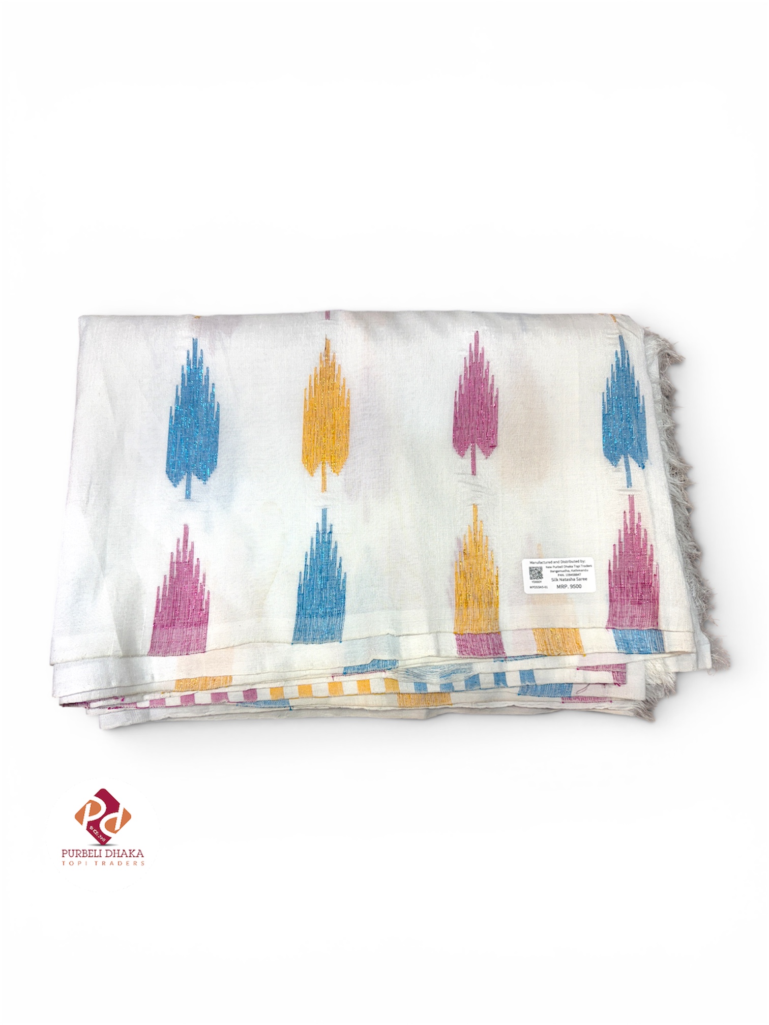Leaves White Silk Saree