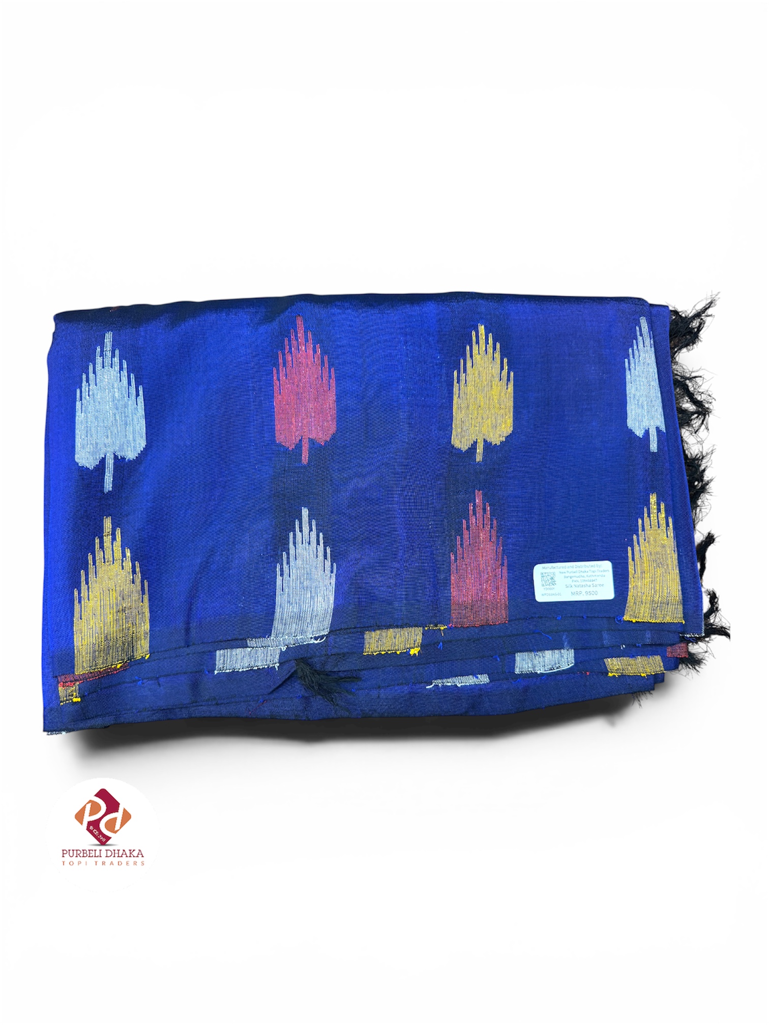 Leaves Royal Blue Silk Sareee